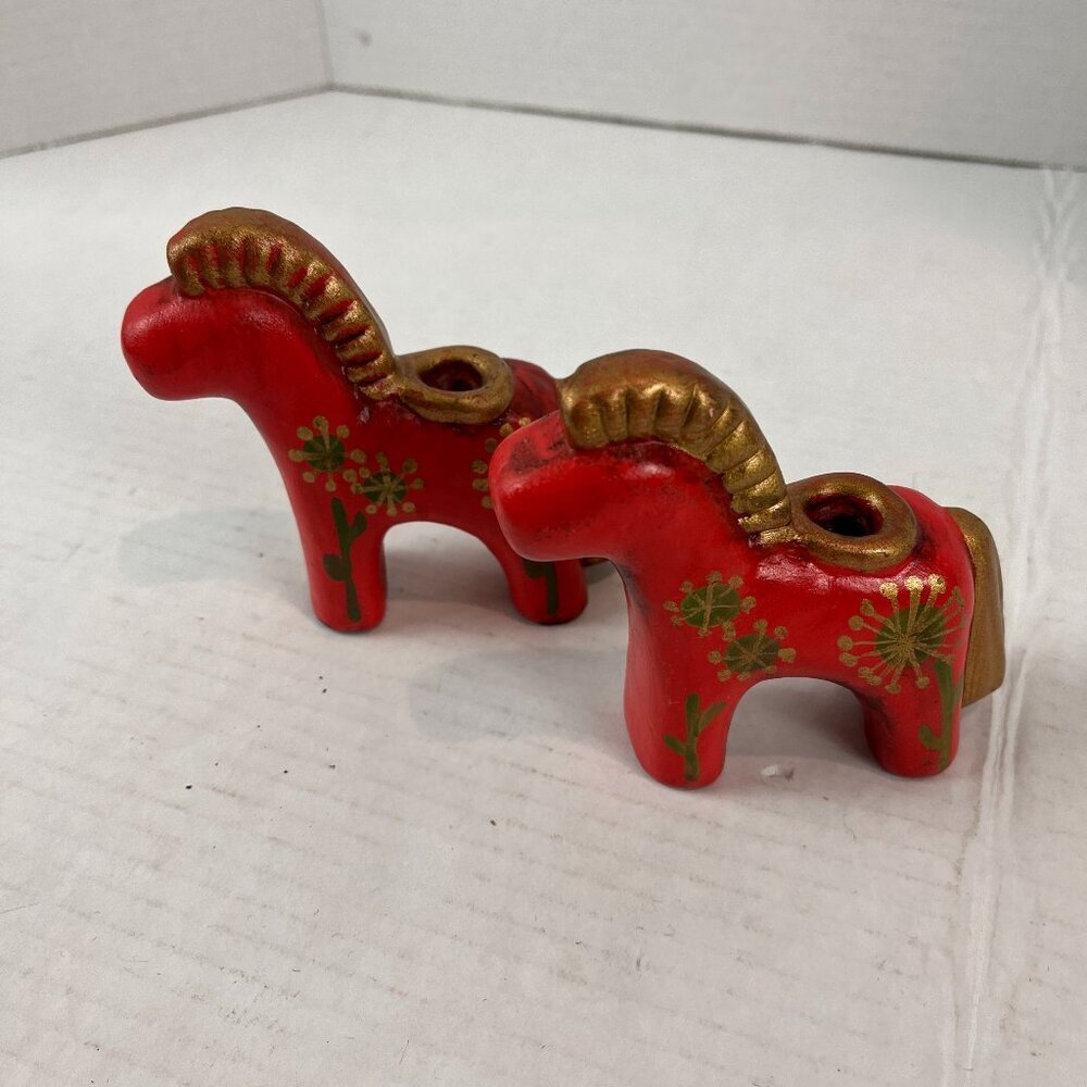 Set of 2, Thun Bolzano Bozen, ceramic horses, candleholders, Made in Italy